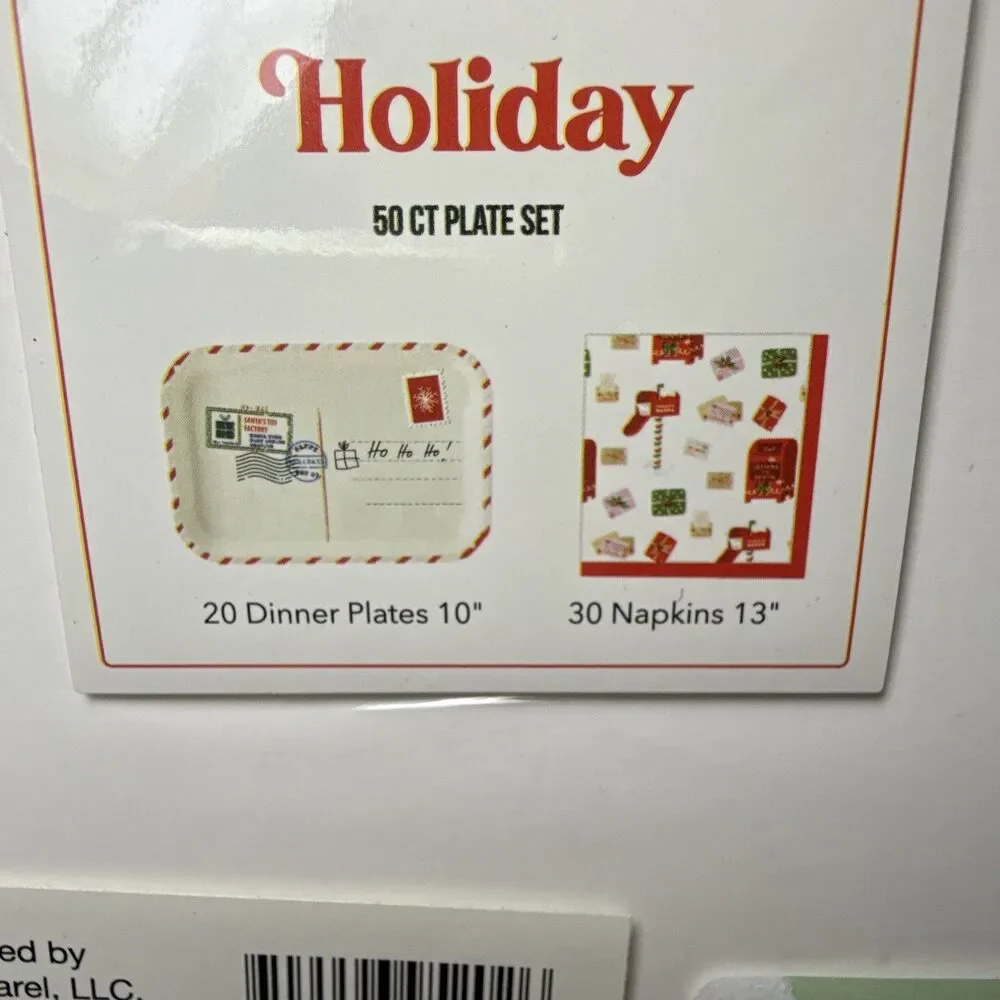Mistle Bow Christmas Holiday Paper Plate Set: 20 10in, 30 13in napkins